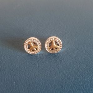 Brighton Silver and Gold Peace Sign Earrings